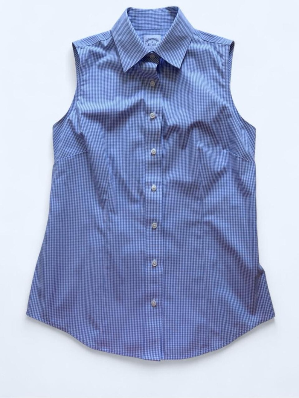 Brooks Brothers Blue Gingham Sleeveless Supima Cotton Shirt Size 0